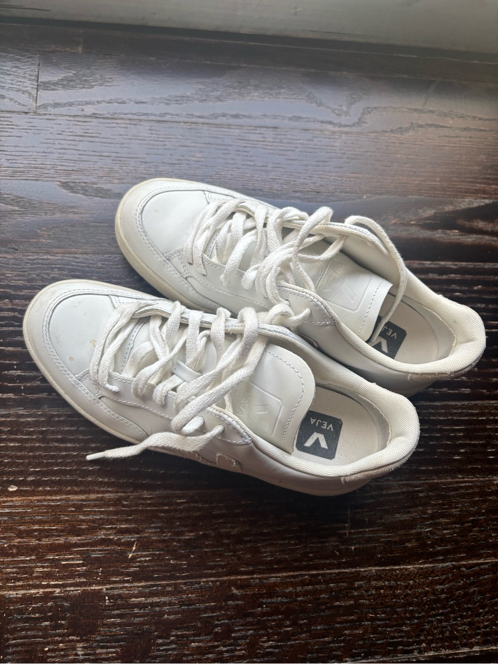 Veja Women's White Leather Sneakers with Beige Suede V Logo - Picture 2 of 5